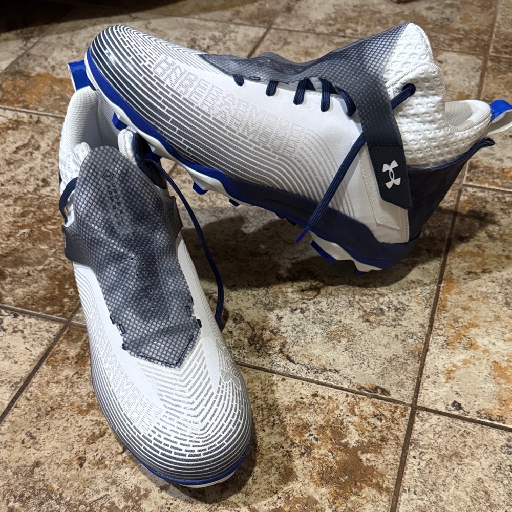 Under Armour White and Blue Football Cleats